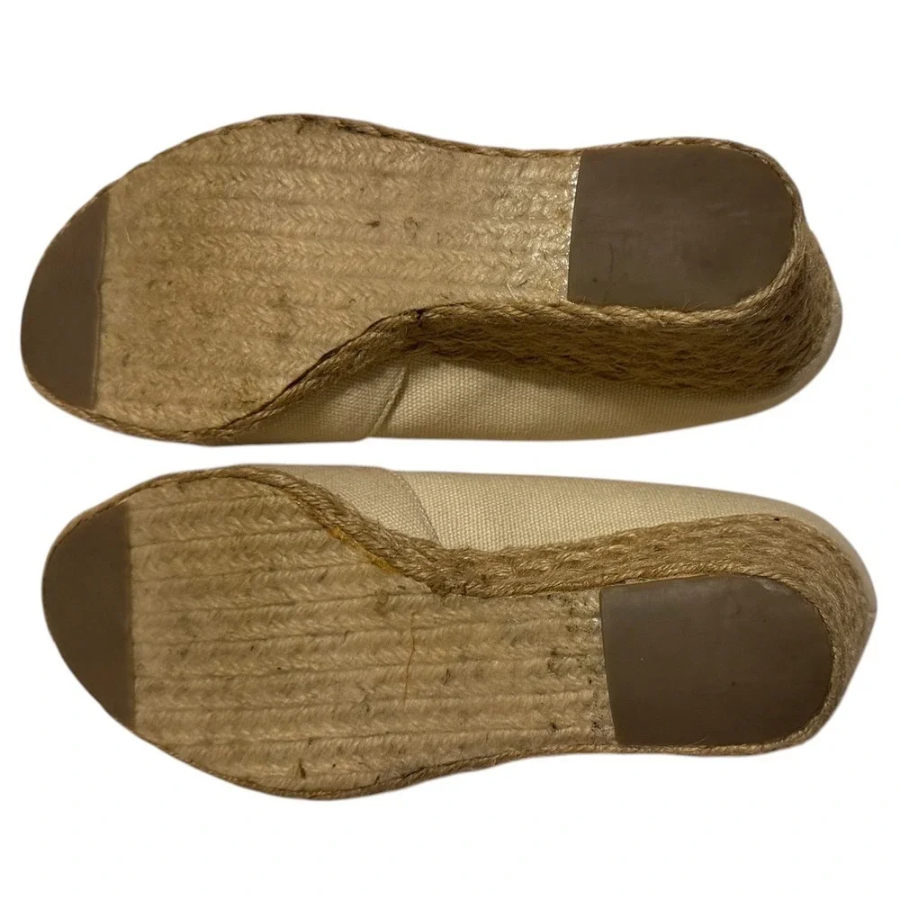 Adrienne Vittadini Bailee Beige Canvas Espadrille Wedge Sandals Womens 6.5M
